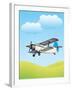 Illustration of Biplane Flying Outdoors. No Gradients Used.-Aleksandar Dickov-Framed Art Print