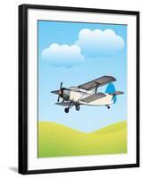 Illustration of Biplane Flying Outdoors. No Gradients Used.-Aleksandar Dickov-Framed Art Print