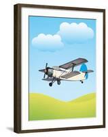 Illustration of Biplane Flying Outdoors. No Gradients Used.-Aleksandar Dickov-Framed Art Print