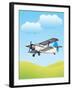 Illustration of Biplane Flying Outdoors. No Gradients Used.-Aleksandar Dickov-Framed Art Print