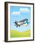 Illustration of Biplane Flying Outdoors. No Gradients Used.-Aleksandar Dickov-Framed Art Print