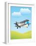 Illustration of Biplane Flying Outdoors. No Gradients Used.-Aleksandar Dickov-Framed Art Print