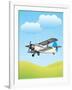 Illustration of Biplane Flying Outdoors. No Gradients Used.-Aleksandar Dickov-Framed Art Print