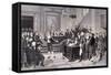 Illustration of Bolivar and Miranda Signing Declaration of Independence-null-Framed Stretched Canvas