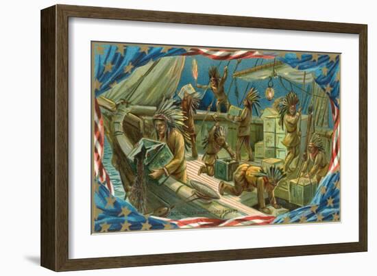 Illustration of Boston Tea Party-null-Framed Art Print