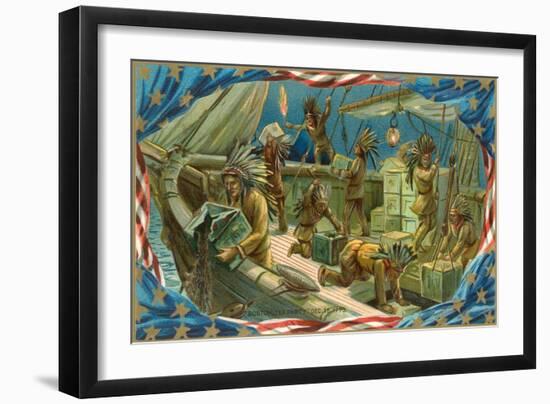 Illustration of Boston Tea Party-null-Framed Art Print