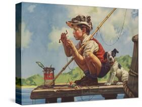 Illustration of Boy Hooking Bait-null-Stretched Canvas