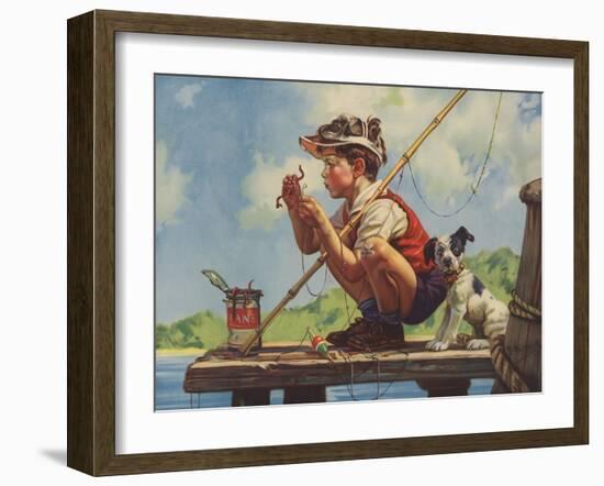 Illustration of Boy Hooking Bait-null-Framed Giclee Print