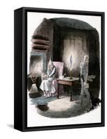 Illustration of Charles Dickens' "A Christmas Carol" Showing Scrooge and Marley's Ghost-null-Framed Stretched Canvas