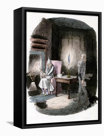 Illustration of Charles Dickens' "A Christmas Carol" Showing Scrooge and Marley's Ghost-null-Framed Stretched Canvas