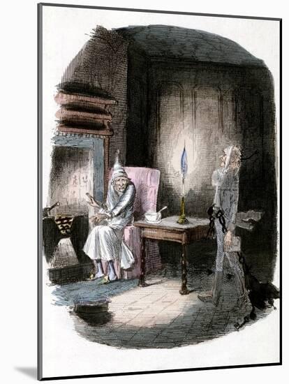 Illustration of Charles Dickens' "A Christmas Carol" Showing Scrooge and Marley's Ghost-null-Mounted Photographic Print