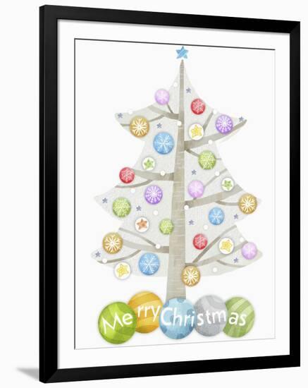 Illustration of Christmas Tree and Merry Christmas Sign-null-Framed Giclee Print