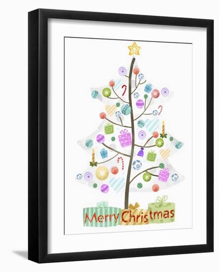 Illustration of Christmas Tree and Merry Christmas Sign-null-Framed Giclee Print