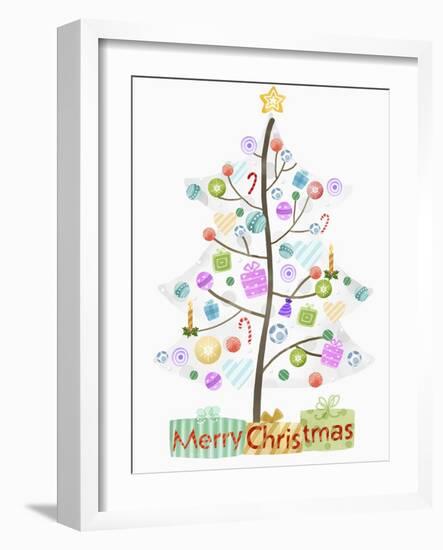 Illustration of Christmas Tree and Merry Christmas Sign-null-Framed Giclee Print