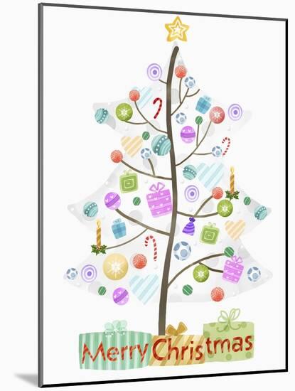 Illustration of Christmas Tree and Merry Christmas Sign-null-Mounted Giclee Print