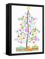 Illustration of Christmas Tree and Merry Christmas Sign-null-Framed Stretched Canvas