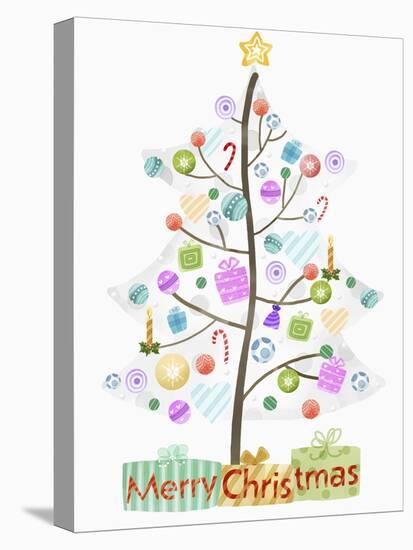 Illustration of Christmas Tree and Merry Christmas Sign-null-Stretched Canvas