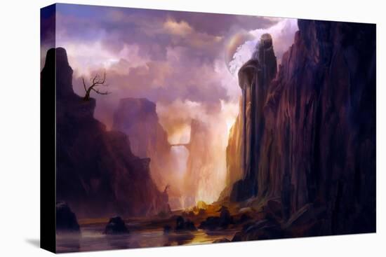 Illustration of Digital Painting, Landscape Where it is Observed Big Mountains, Rocks and Trees Wit-estevez-Stretched Canvas