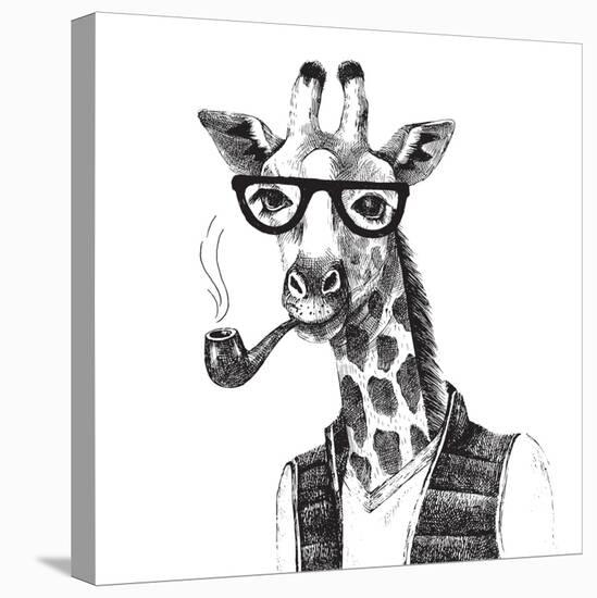 Illustration of Dressed up Giraffe Hipster-mart_m-Stretched Canvas