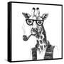 Illustration of Dressed up Giraffe Hipster-mart_m-Framed Stretched Canvas