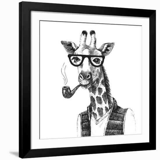 Illustration of Dressed up Giraffe Hipster-mart_m-Framed Art Print