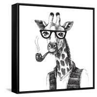 Illustration of Dressed up Giraffe Hipster-mart_m-Framed Stretched Canvas
