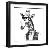 Illustration of Dressed up Giraffe Hipster-mart_m-Framed Art Print