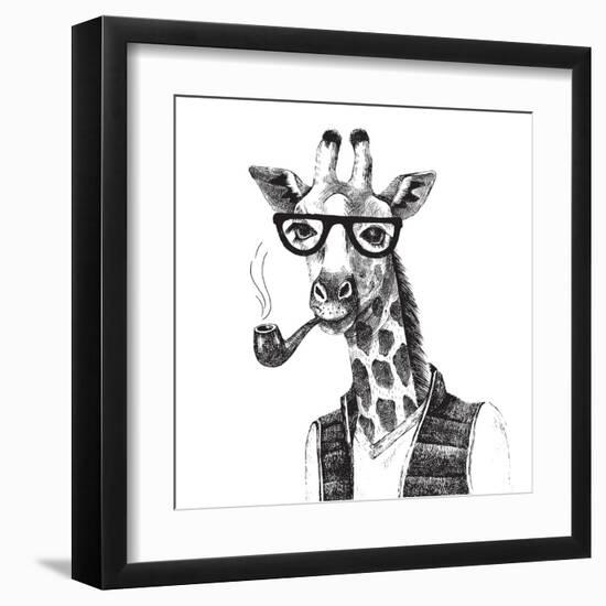 Illustration of Dressed up Giraffe Hipster-mart_m-Framed Art Print