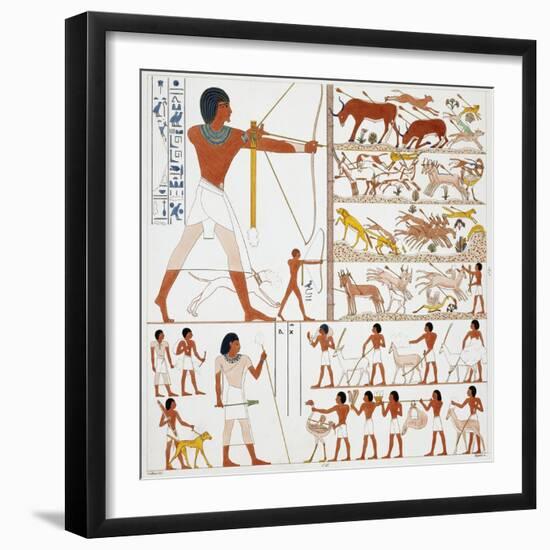 Illustration of Egyptian Frescoes of Hunting Scenes by Frederic Cailliaud-Stapleton Collection-Framed Giclee Print