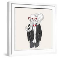 Illustration of Elephant Hipster Dressed up in Jacket, Pants and Sweater. Vector Illustration-Sunny Whale-Framed Art Print