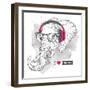 Illustration of Elephant Hipster Dressed up in T-Shirt, Pants and in the Glasses and Headphones. Ve-Sunny Whale-Framed Art Print