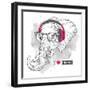 Illustration of Elephant Hipster Dressed up in T-Shirt, Pants and in the Glasses and Headphones. Ve-Sunny Whale-Framed Art Print