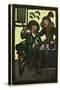 Illustration of English Tales Folk Tales and Ballads. a Glass of Wine and a Pipe. Man and Woman-null-Stretched Canvas