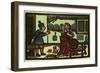 Illustration of English Tales Folk Tales and Ballads. Old English Interior. Woman with Spinning Whe-null-Framed Giclee Print