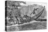 Illustration of Engraged Hippopotamus Upsetting a Boat-null-Stretched Canvas