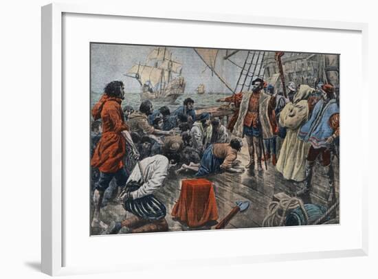 Illustration of Ferdinand De Magellan Quelling a Mutiny-Stefano Bianchetti-Framed Giclee Print