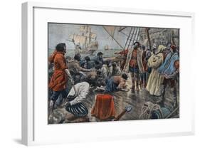 Illustration of Ferdinand De Magellan Quelling a Mutiny-Stefano Bianchetti-Framed Giclee Print