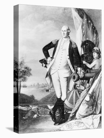 Illustration of George Washington Standing next to Cannon-null-Stretched Canvas