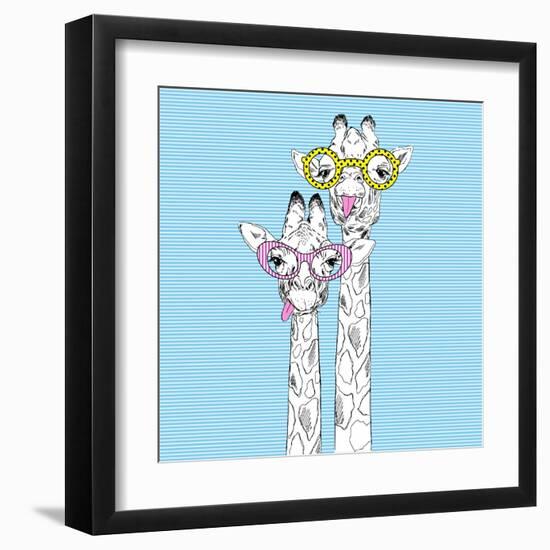 Illustration of Giraffes in Funky Glasses-Olga_Angelloz-Framed Art Print