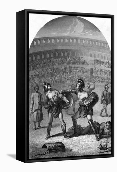 Illustration of Gladiators Fighting in a Roman Arena-null-Framed Stretched Canvas