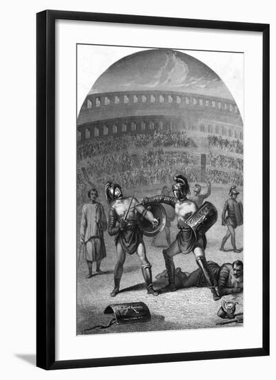 Illustration of Gladiators Fighting in a Roman Arena-null-Framed Giclee Print