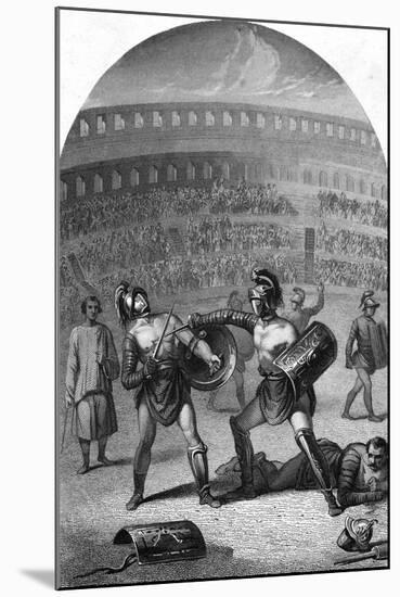 Illustration of Gladiators Fighting in a Roman Arena-null-Mounted Giclee Print