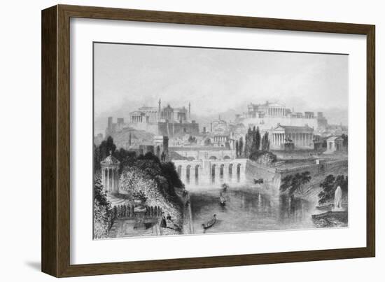 Illustration of Gondolas on River in Rome-null-Framed Giclee Print