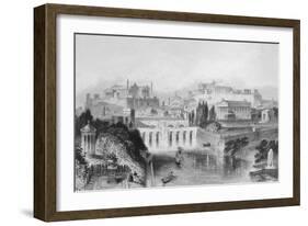 Illustration of Gondolas on River in Rome-null-Framed Giclee Print