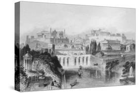 Illustration of Gondolas on River in Rome-null-Stretched Canvas