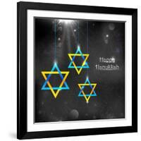 Illustration of Happy Hanukkah Background with Hanging Star of David-vectomart-Framed Art Print