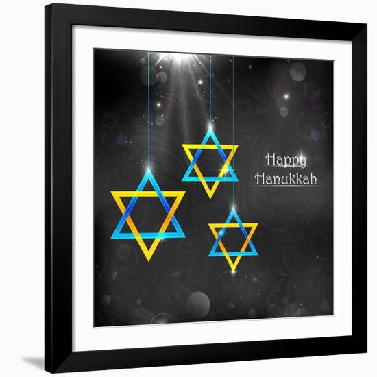 Illustration of Happy Hanukkah Background with Hanging Star of David-vectomart-Framed Art Print