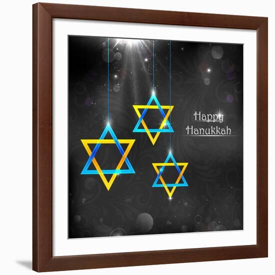 Illustration of Happy Hanukkah Background with Hanging Star of David-vectomart-Framed Art Print