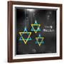 Illustration of Happy Hanukkah Background with Hanging Star of David-vectomart-Framed Art Print