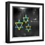 Illustration of Happy Hanukkah Background with Hanging Star of David-vectomart-Framed Art Print